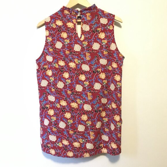 Valleygirl Burgundy Floral Sleeveless Keyhole Halter Neck Blouse - Picture 4 of 16